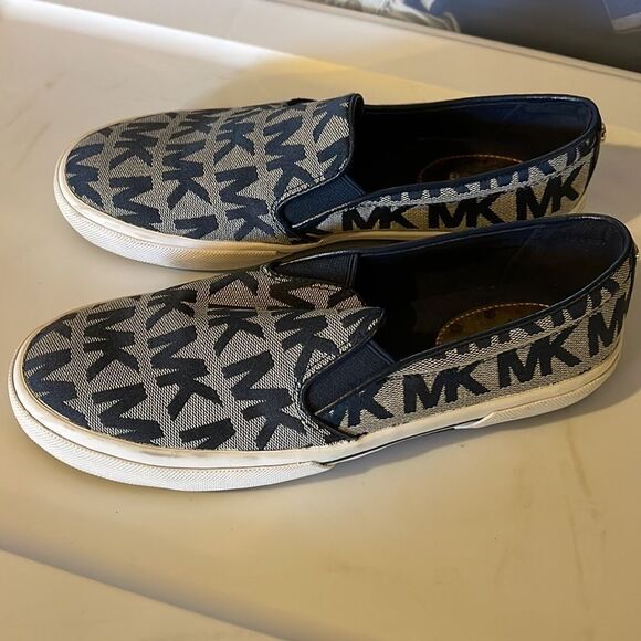 Michael Michael Kors Keaton Slip On Signature Logo Sneakers Navy Blue White 6.5 - Picture 7 of 14